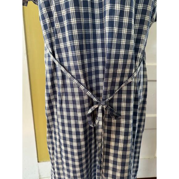 vintage L.L. Bean 100% Cotton Blue Plaid Button Front Cottagecore Dress Petite - Picture 13 of 15